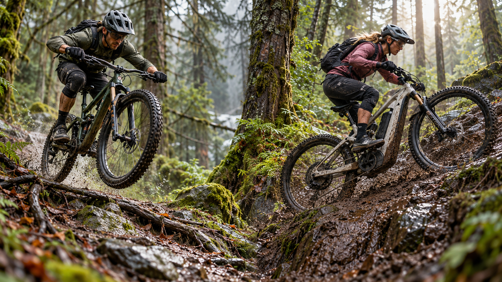 Defi VTT dans la foret embrumee